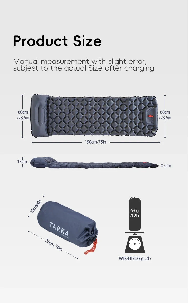 TARKA Inflatable Camping Mats Sleeping Pad Outdoor Tourist Air Cushion With Pillow Self-Inflating Mattress For Hiking Picnic