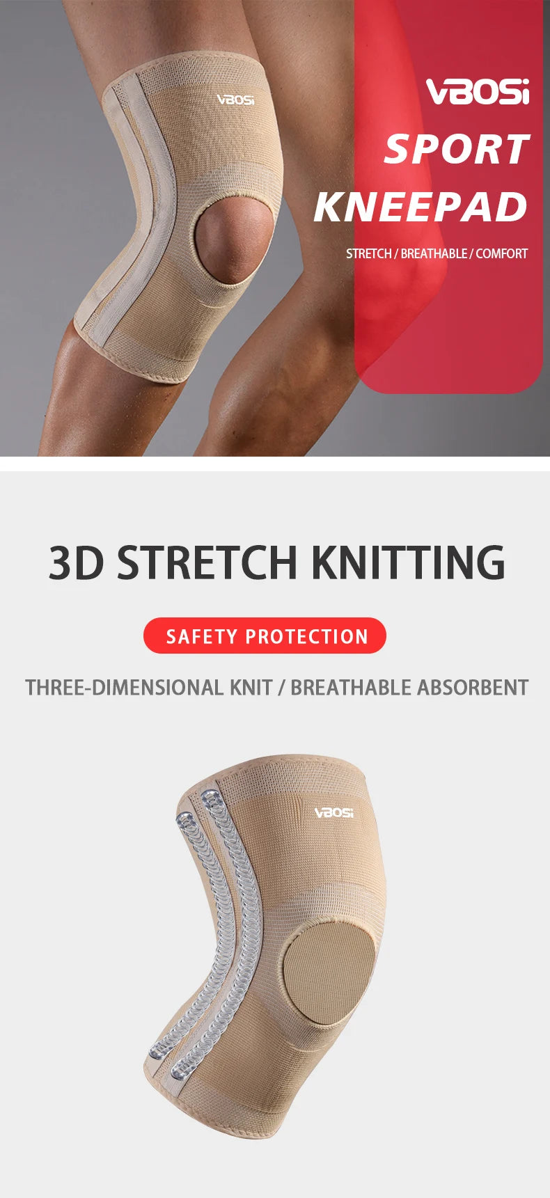 1 Pc High Elasticity Knee Support Brace Open Patella with Spring Bars