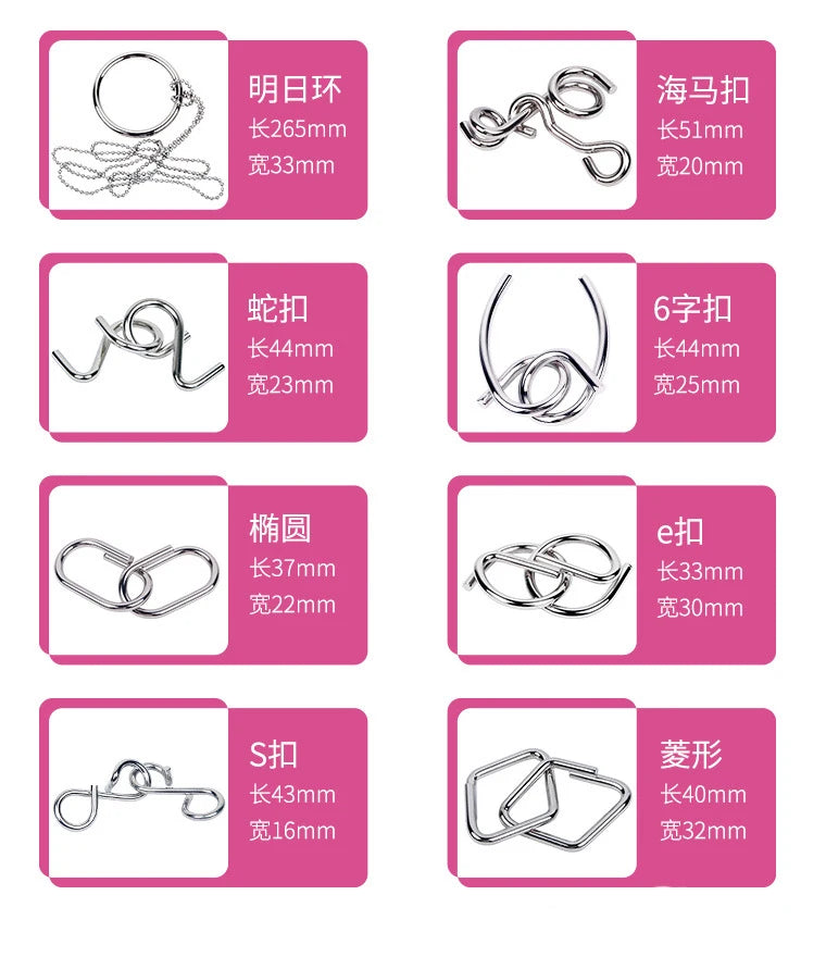 8Pcs/Set Metal Montessori Puzzle Wire IQ Logical Ability Training Stress Relief Toy for Children Adults Reliever Educational Toy