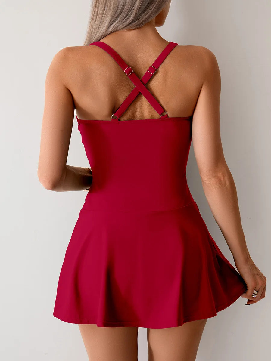 VigoBreviya 2025 Sexy Strapped Swimwear Women Push UP Dress One Piece Swimsuit Solid Cross Backless Monokini Beach Bathing Suit