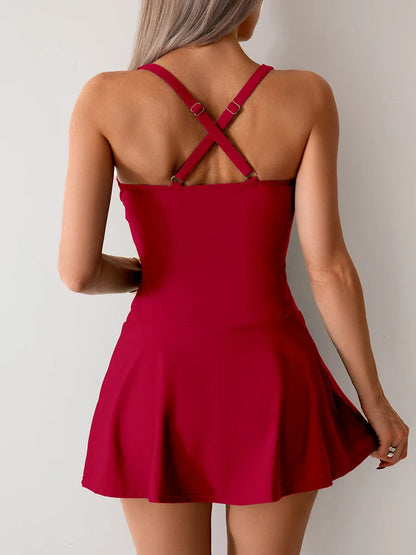VigoBreviya 2025 Sexy Strapped Swimwear Women Push UP Dress One Piece Swimsuit Solid Cross Backless Monokini Beach Bathing Suit