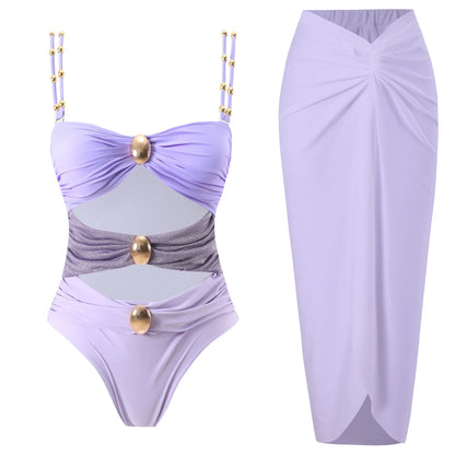 Blue One-Shoulder Ruffled Print Floral Swimsuit Set Cover Up Single Piece Micro Monokini Sexy Swimwear For Girls Summer Beach