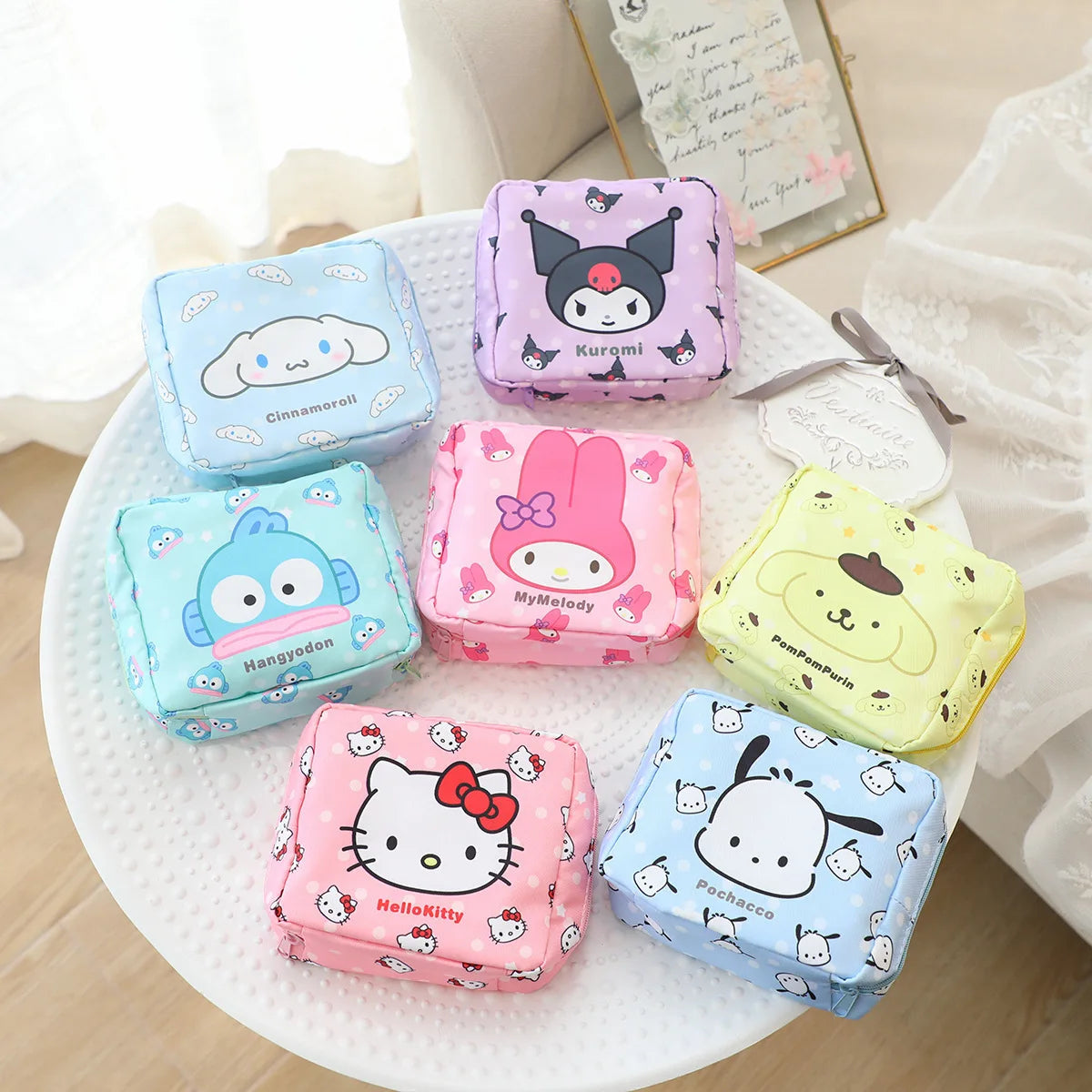 Hello Kitty Kuromi Menstrual Bag Cute Girly Cinnamoroll Hangyodon Pochacco Capacity Sanitary Napkin Storage Bag