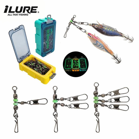 New Luminous Squid Jig Lure Swivels Fishing Bearing Rolling Swivel Solid Ring Fishing Connector With Interlock Snap Accessories