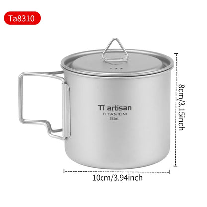 Tiartisan 350ml 750ml Tatinium Cup Hiking Tableware Fodable Handle Coffee Cups with lids Lightweight Frosted Cup Mugs