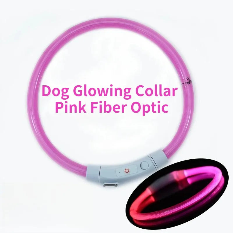 Rechargeable Fiber Optic Dog Collar Luminous Night Glow Pet Accessory Detachable Safety Collar for Enhanced Nighttime Visibi