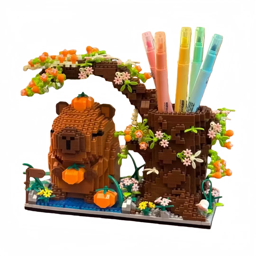 KNEW BUILT DIY Capybara Pen Holder Micro Mini Building Block Toy-Perfect for Students,Easy Assemble,Ideal Holiday Gift for Kids
