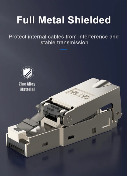 RJ45 Cat8 Cat7 Cat6A Connectors Metal Tool Free Easy Termination Plug 2000MHz 40G LAN Cable 22AWG - 24AWG Reusable Ethernet Plug