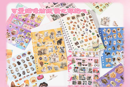 Cute Pets Theme Sticker Book 30 Sheets/Bag with Ring Binding for Scrapbooking DIY Collage Material Background Decoration