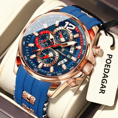 POEDAGAR Luxury Watch For Men Date Chronograph Luminous Waterproof Silicone Male Watch Fashion Sports Quartz Men's Watches Reloj