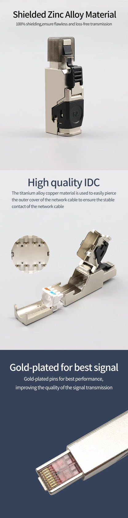 RJ45 Cat8 Cat7 Cat6A Connectors Metal Tool Free Easy Termination Plug 2000MHz 40G LAN Cable 22AWG - 24AWG Reusable Ethernet Plug