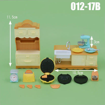 Dollhouse Furniture Kitchen Play Set Miniature Refrigerator 1:12 Mini Food Living Room Sofa Set Pretend Play  Accessores Toy
