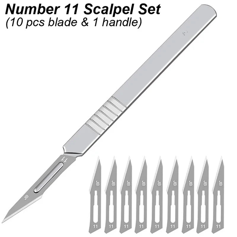 11 23 Scalpel Blade Set Metal Handle Stationery Steel Precision Craft Knife Cutter Wood Carve Stencil Box Open DIY Surgical Tool