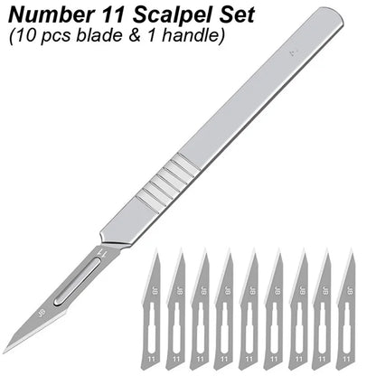 11 23 Scalpel Blade Set Metal Handle Stationery Steel Precision Craft Knife Cutter Wood Carve Stencil Box Open DIY Surgical Tool
