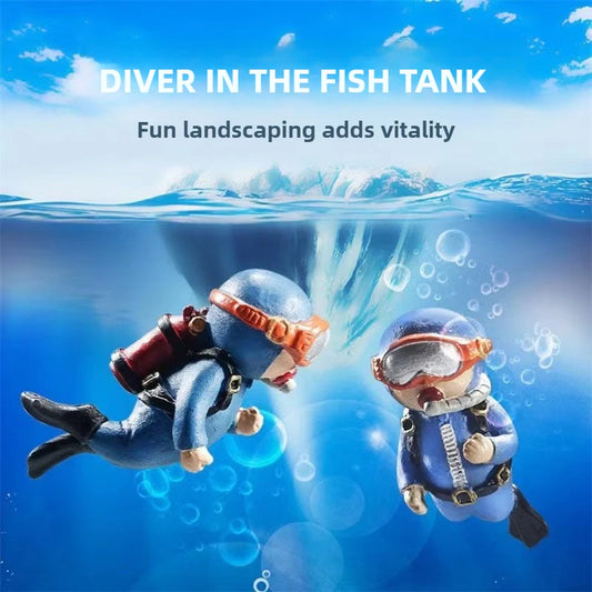 Fish Tank Scenery Ornaments Diver Decor Blue Fatty Diver Ornamental Fish Tank PVC Solid Floating Doll Aquarium Hanger Safe