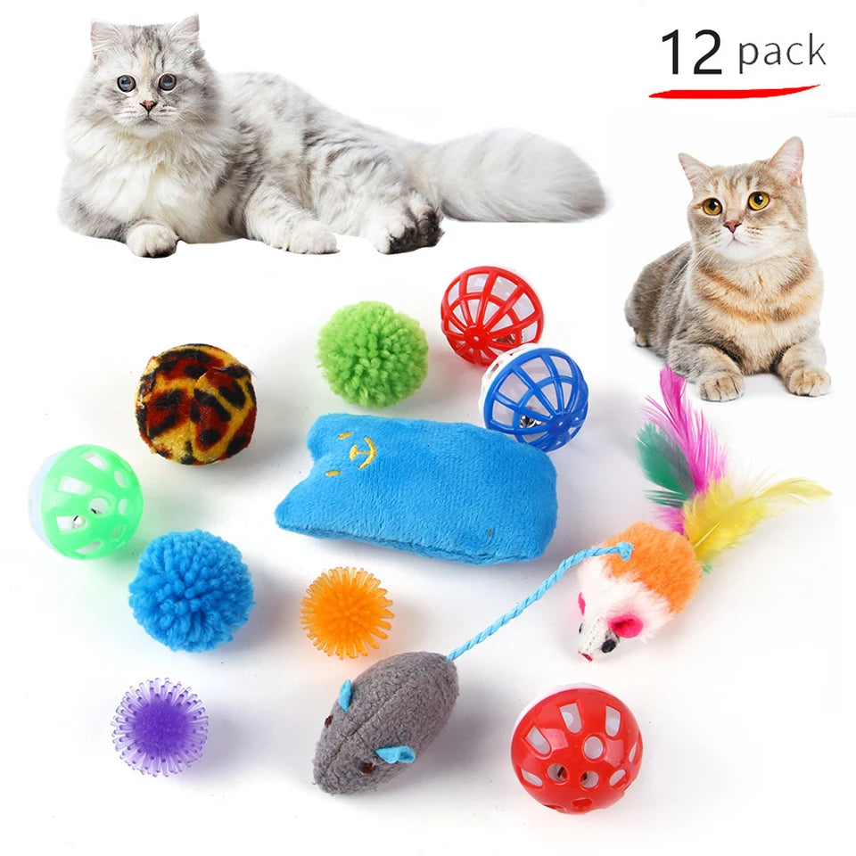 12-24pcs Set Pet Kitten Toys Variety Cat Toy Combination Set Cat Toy Funny Cat Stick Sisal Mouse Bell Ball Cat Supplies