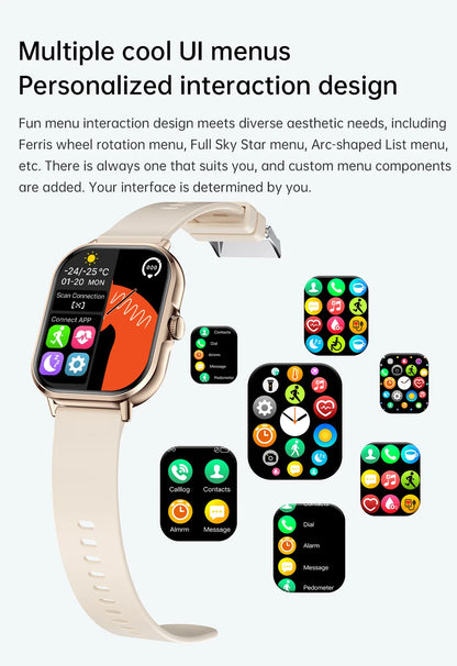 2025 2.01'' Smart Watch Bluetooth Call Play Music Smartwatch Fitness Clock Sport Waterproof Watches for Men Women iPhone Android