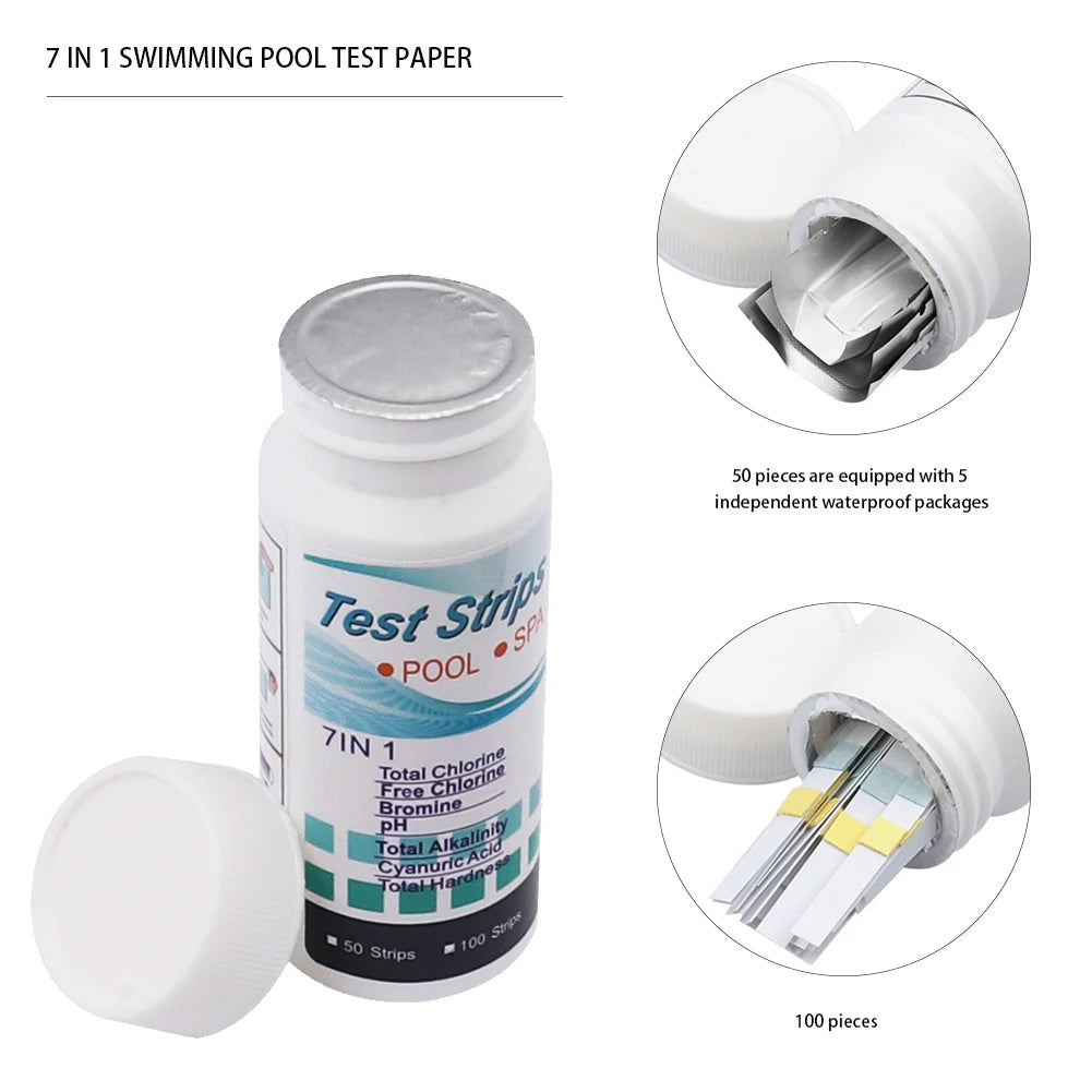 50/100pcs 3/5/6/7 in 1 Swimming Pool PH Test Strips SPA Swimming Pool Water Tester Paper Hardness Tool for Chlorine Bromine