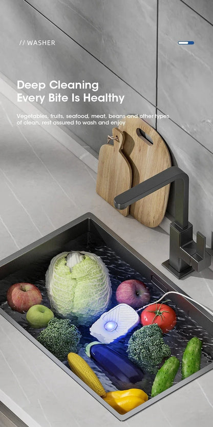 Portable Ultrasonic Vegetable and Fruit Cleaner IPX7 Waterproof Multifunctional Food Washer for Home Kitchen Use