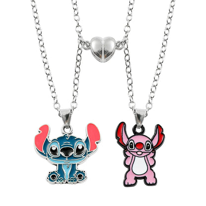 Couple's Stitch Heart Necklace - Gold & Silver Angel And Stitch Cute Style Jewelry Pendant Gift for Girls