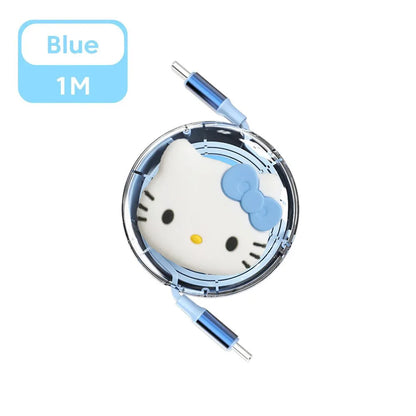 Sanrio Hello Kitty Cartoon Retractable PD 100W Cable USB Type C to Type C Fast Charging USB C to USB C Cable for iphone 15 Huawe