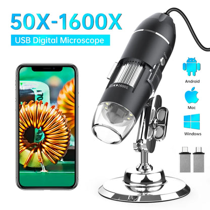 1600X USB Microscope 1080P HD Soldering Microscope with 8LEDs Compatible with Android, Mac, Windows (X4)