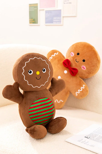 Adorable Ginger Bread Plush Toy Stuffed Caramel Chocolate Gingerbread Man Cushion Christmas Tree House Bow Ring Decor Xmas Deer