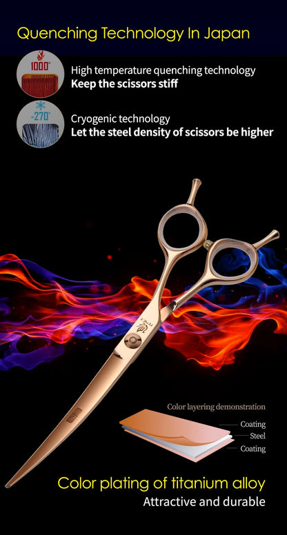 Fenice Professional 6.25/6.75 Inch Pet Curved Grooming Scissors serrated blade with saw Pet Scissors Shears for Dogs Cats JP440C