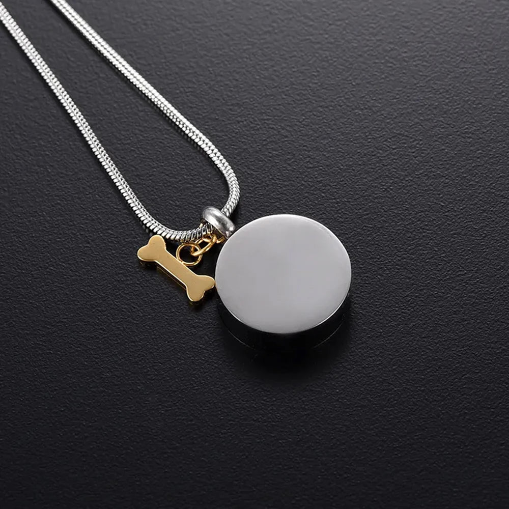 Pet Ashes Necklace Cremation Jewelry for Ashes Paw Print Round  Pendant Memorial Necklace with Dog Bone Keepsake Jewelry for Dog