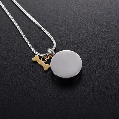 Pet Ashes Necklace Cremation Jewelry for Ashes Paw Print Round  Pendant Memorial Necklace with Dog Bone Keepsake Jewelry for Dog