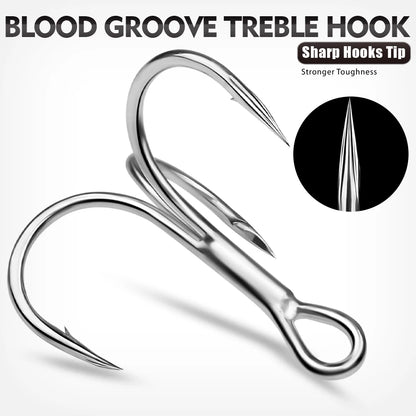 20pcs High Carbon Treble Hooks - Super Sharp, Solid Size 1#-14# Triple Barbed Steel Fishing Lure - Jigging Fishing Hook