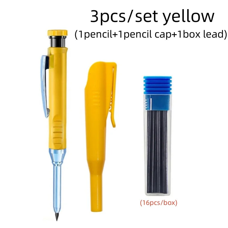 Solid Carpenter Pencils Set with 16Refills, 2.8mm Deep Hole Mechanical Pencil Marker Construction Pencils Woodworking Drafting