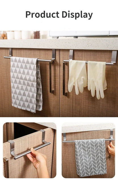 1Pcs Towel Rack Over Door Towel Bar Hanging Holder Stainless Steel Bathroom Kitchen Cabinet White Black Towel Rag Shelf Hanger