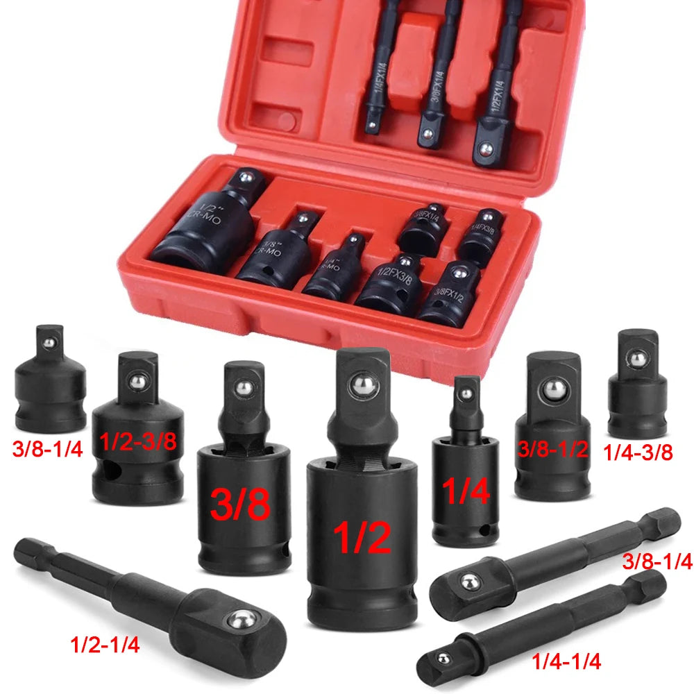 Professional 4/6/8/10 Impact Socket Wrench Adapter Set 1/4 3/8 1/2 3/4 Inch Square Drive Adaptor Reducer Spanner Tool ﻿with Case