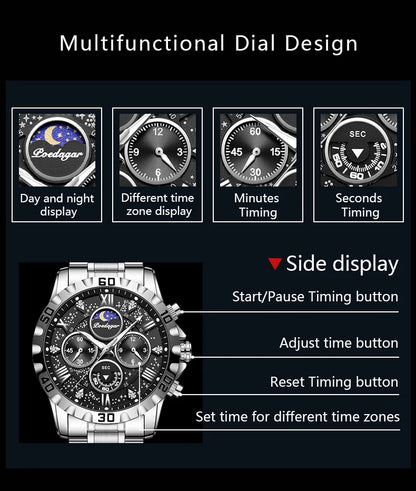 POEDAGAR Luxury Man Watch Waterproof Luminous Stainless Steel Quartz Men's Wristwatch Chronograph Military Watches For Men Reloj