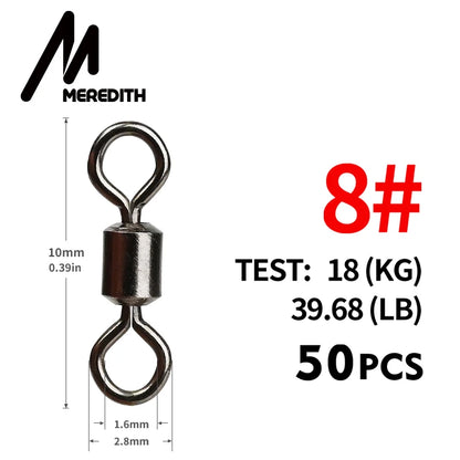 MEREDITH 50PCS/Lot Fishing Swivel Sizes Solid Connector Ball Bearing Snap Fishing Swivels Rolling Stainless Steel Beads