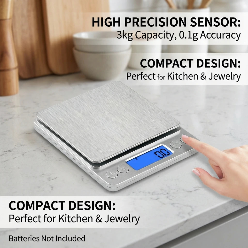 Digital Kitchen Scale 3000g/0.1g with 2 Trays Mini Jewelry Pocket Scale LCD Display for Home Food Scales