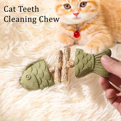 Dental Health Chew Toy for Cats - Bite-Resistant Fishbone Toy with Catnip & Silvervine for Teeth Cleaning, Interactive