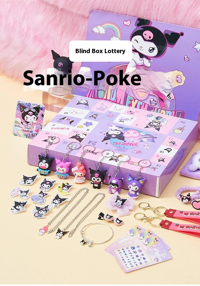 Cute Kuromi Cinnamoroll Melody Christmas Advent Calendar Kawaii Random Figure Ornament Anime Cartoon Keychain Kids Toy Gift