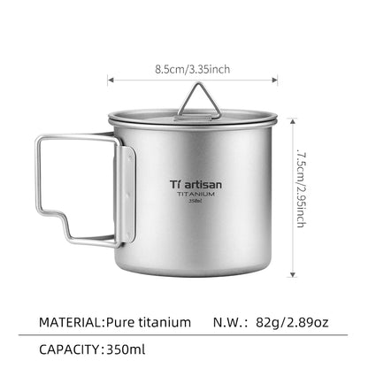 Tiartisan 350ml 750ml Tatinium Cup Hiking Tableware Fodable Handle Coffee Cups with lids Lightweight Frosted Cup Mugs