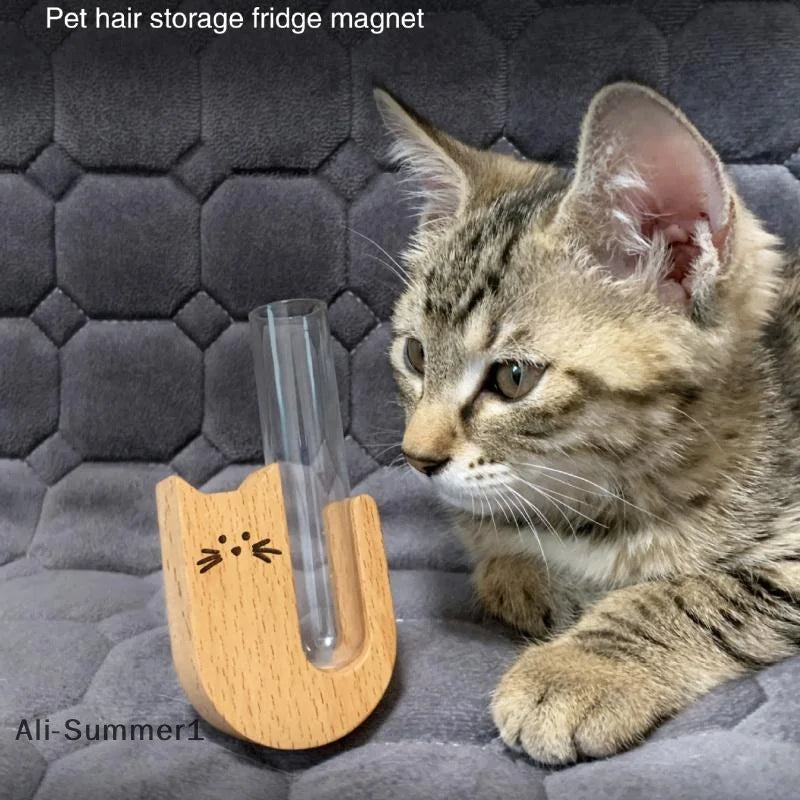 【E】Transparent Glass Cat Whisker Jar Pet Hair Holder Refrigerator Magnet Decor Memorial Gift For Pet Lovers