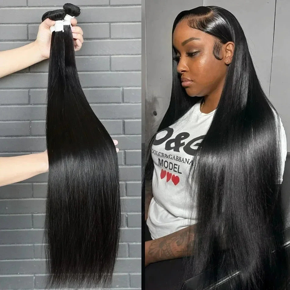 30 32 Inch Bone Straight Bundles Human Hair 100% Unprocessed Raw Remy Hair 3 4 Bundles Brazilian Extension Double Weft For Women