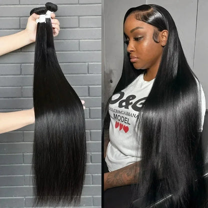30 32 Inch Bone Straight Bundles Human Hair 100% Unprocessed Raw Remy Hair 3 4 Bundles Brazilian Extension Double Weft For Women