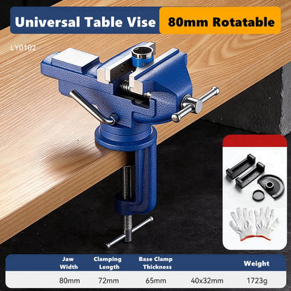 Professional Table Vise , 360° Rotation Work Clamp-On Vise, Versatile Use, Heavy Duty Construction for Woodworking, Metalworking