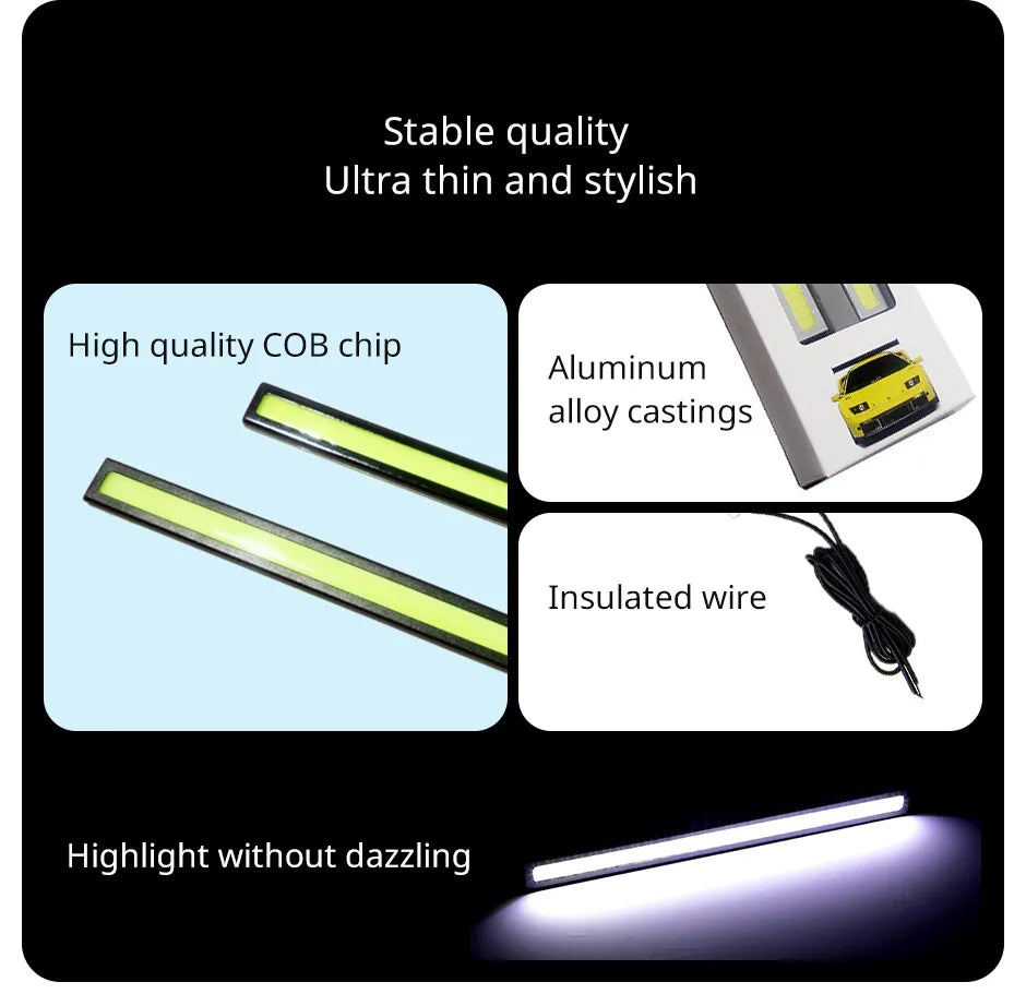 2pcs 17cm Universal Waterproof Daytime Running Lights COB Fog Lamp Car Styling Led Day Light DRL Lamp Fog Bar Lamp Strip Lights