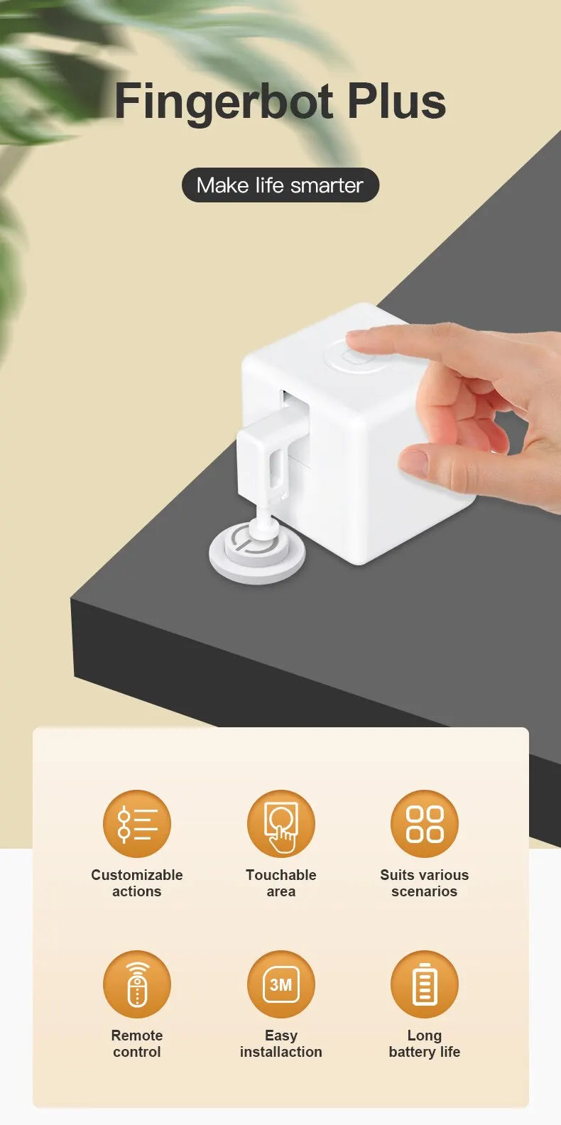 Tuya Zigbee / Bluetooth Fingerbot Plus Robot Button Pusher Switch Bot Smart Home Work With Alexa Google Home Smart Life App