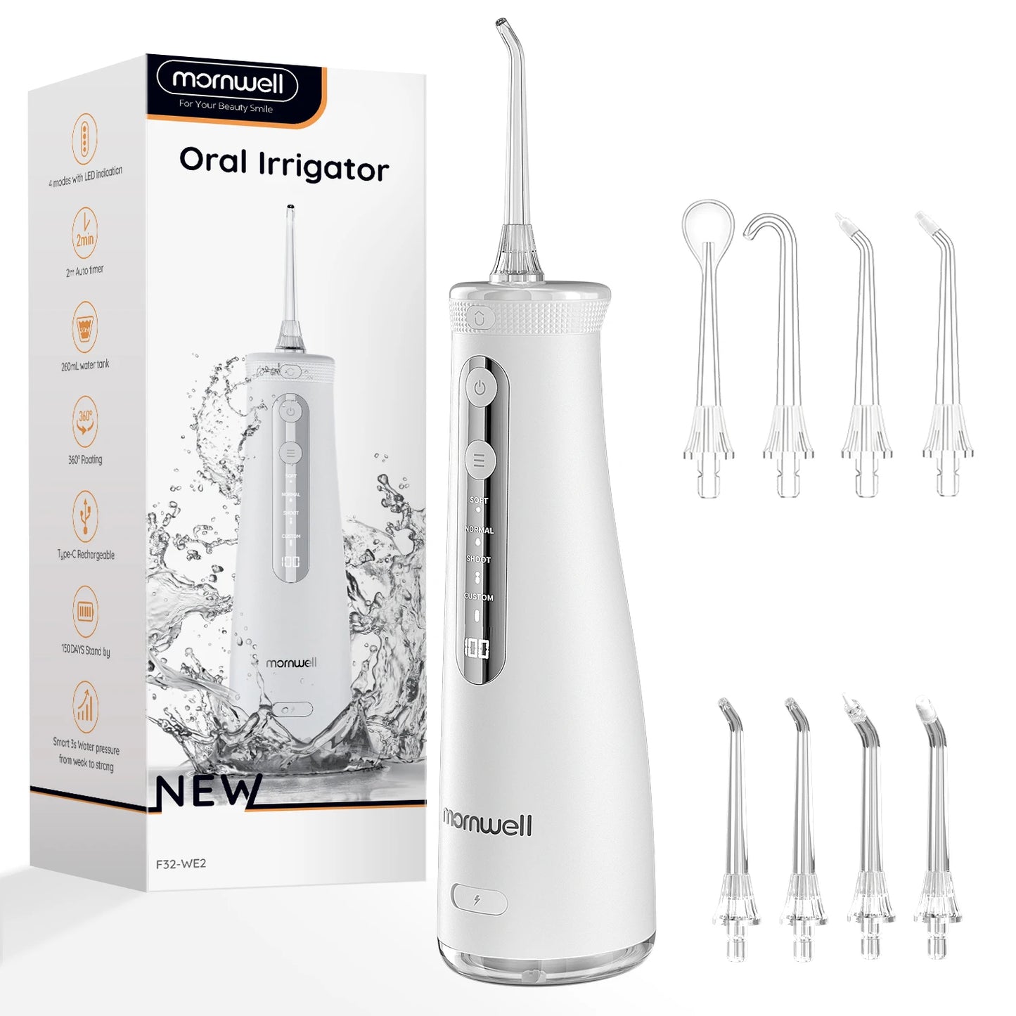 Mornwell 5032 Water Floss Sonic Water Flosser 270ML Tank Oral Teeth Whitening Home Appliance Teeth Cleaner Oral Water Jet