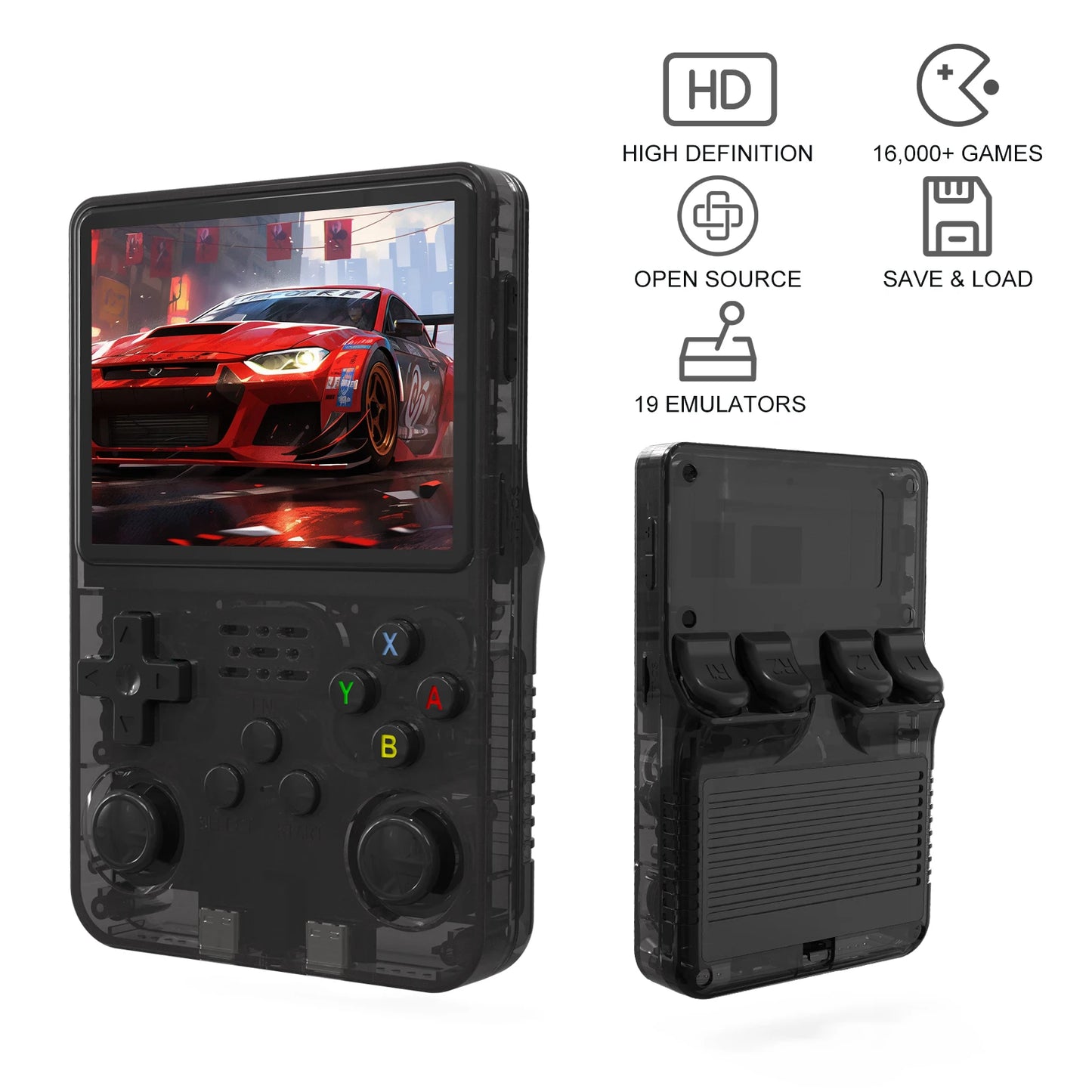 R36S Portable Handheld Game Console 3.5 Inch IPS Screen 640x480 Resolution 64GB Built-in Memory Classic Games Preloaded