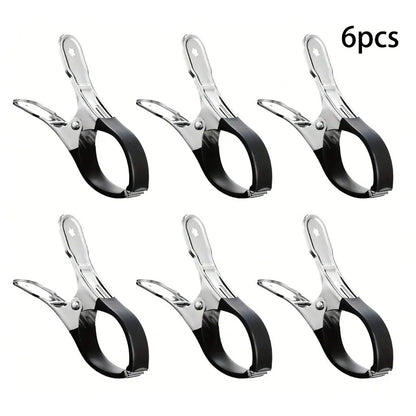 6 Pieces Durable Stainless Steel Pool Cover Clips with Blue Plastic Handles - Heavy Duty Windproof Spring Clips for Secure Above