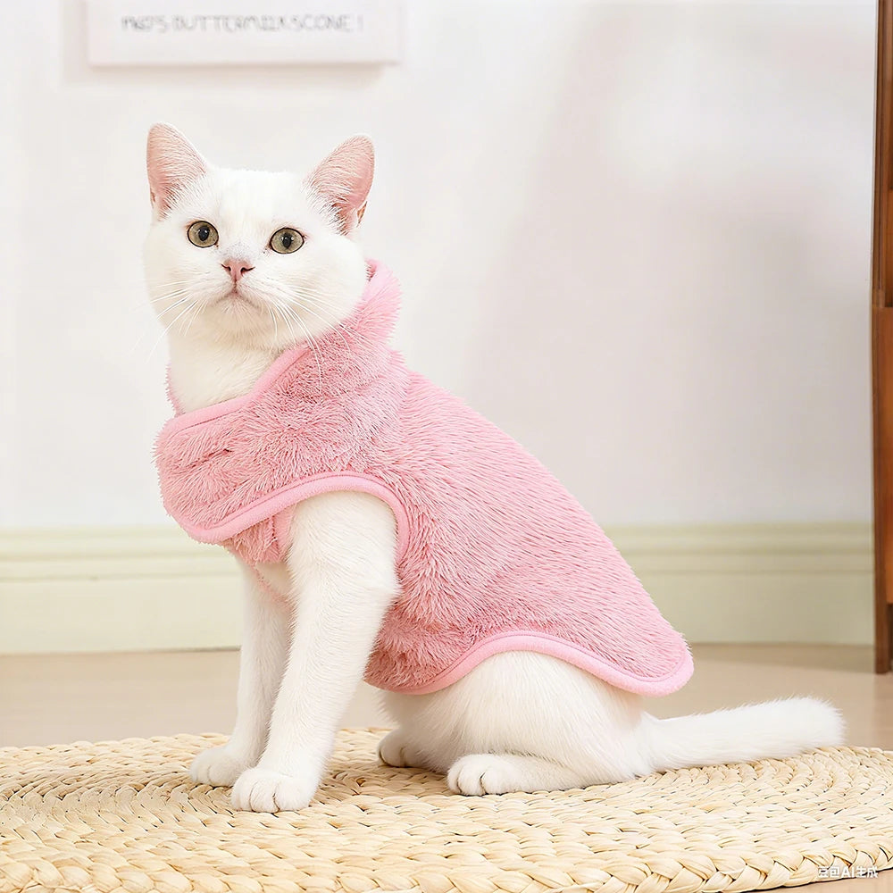 Cute Pet Jacket Coat Adjustable Soft High Neck Kitten Apparel Reversible Warm Fleece Autumn Winter Costume For Small Cats Sphynx